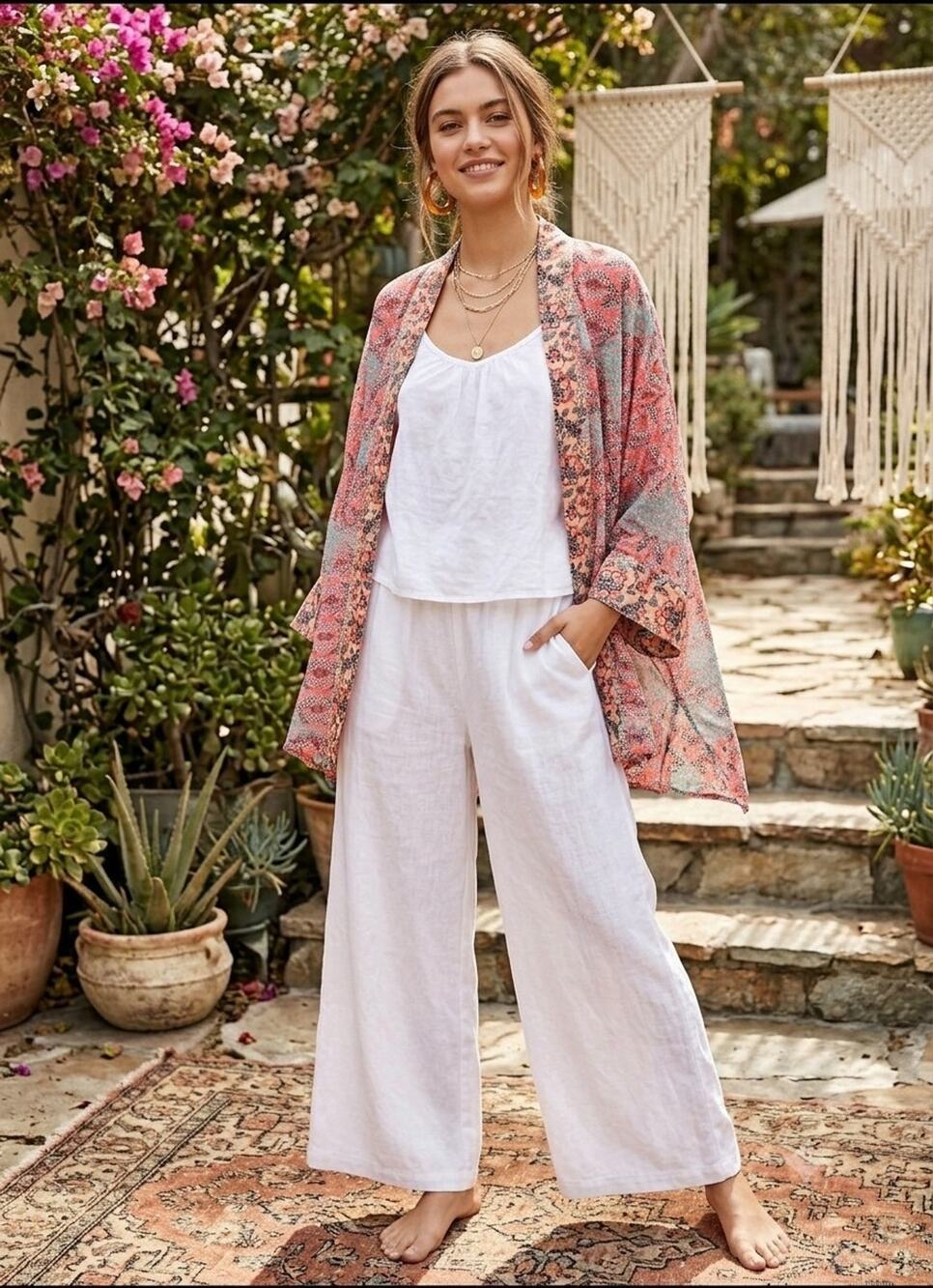 Anthropologie Mahila Modal Pink Floral Kimono Top New One Size